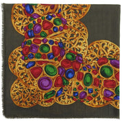 Silk Jewel Pattern Scarf Khaki/Gold/Multi