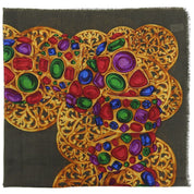Silk Jewel Pattern Scarf Khaki/Gold/Multi