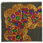 Silk Jewel Pattern Scarf Khaki/Gold/Multi