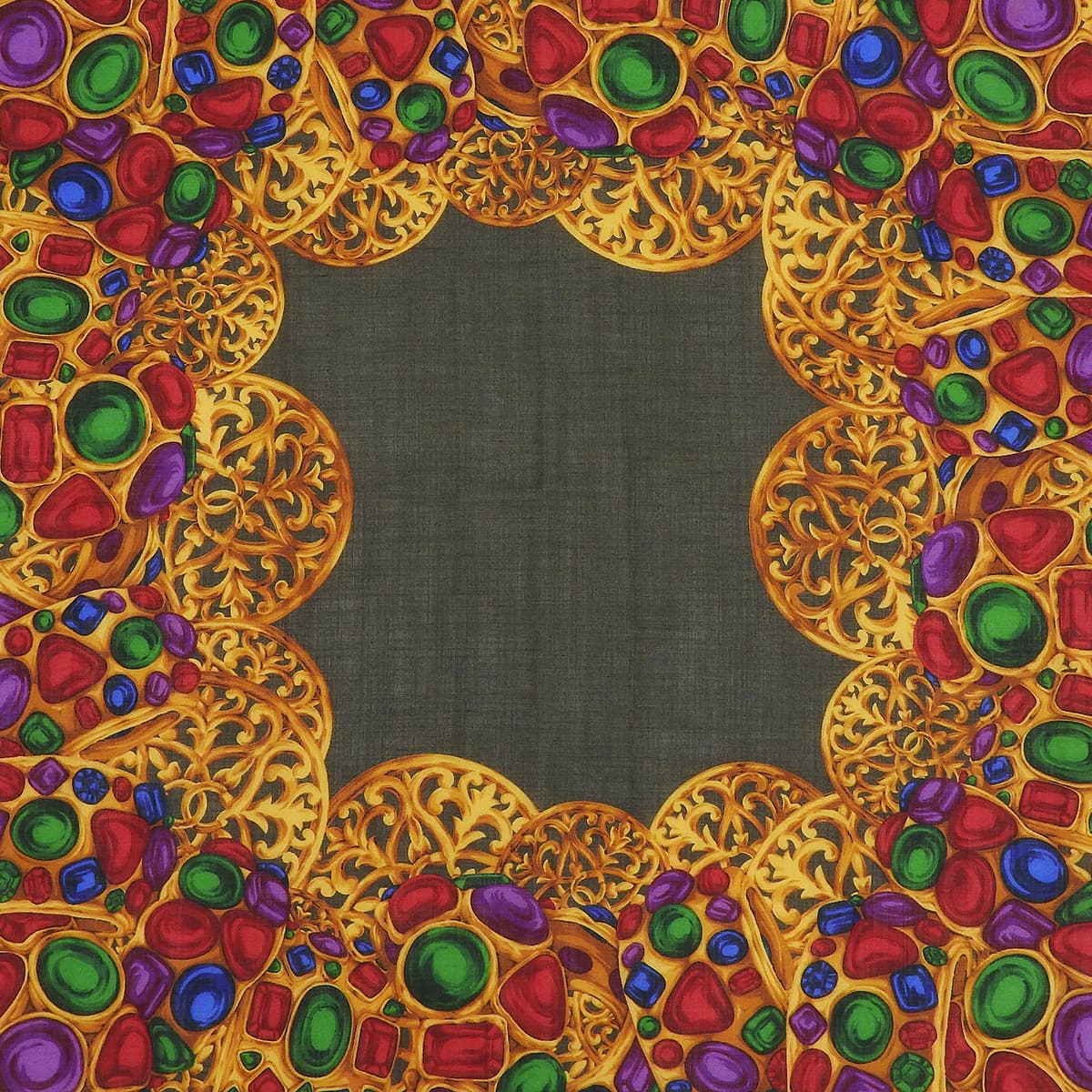 Silk Jewel Pattern Scarf Khaki/Gold/Multi