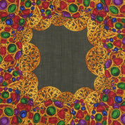 Silk Jewel Pattern Scarf Khaki/Gold/Multi