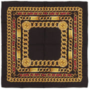 Silk CC Mark Chain Pattern Scarf Dark Brown/Gold/Red