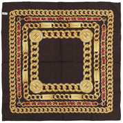 Silk CC Mark Chain Pattern Scarf Dark Brown/Gold/Red