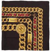 Silk CC Mark Chain Pattern Scarf Dark Brown/Gold/Red