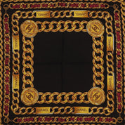 Silk CC Mark Chain Pattern Scarf Dark Brown/Gold/Red