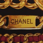 Silk CC Mark Chain Pattern Scarf Dark Brown/Gold/Red