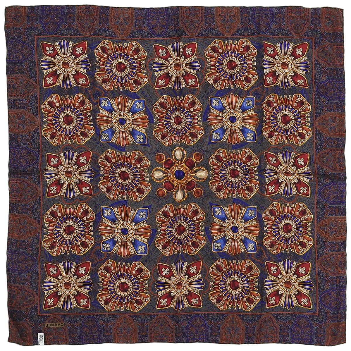 Silk Paisley Jewel Pattern Scarf Blue/Orange/Multi