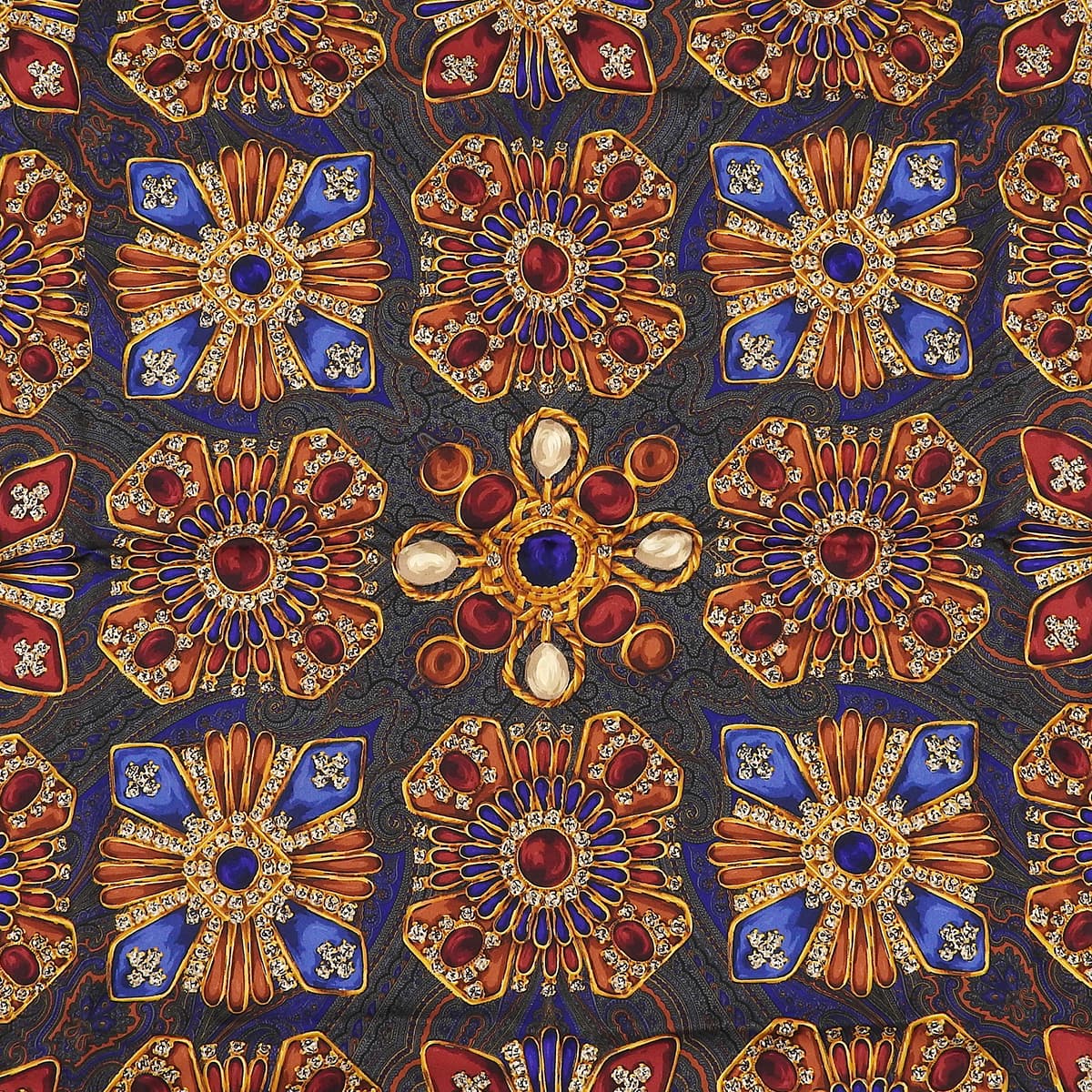 Silk Paisley Jewel Pattern Scarf Blue/Orange/Multi