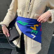Silk logo-pattern scarf, blue/multi