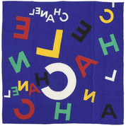Silk logo-pattern scarf, blue/multi