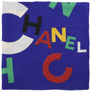 Silk logo-pattern scarf, blue/multi