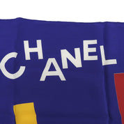 Silk logo-pattern scarf, blue/multi