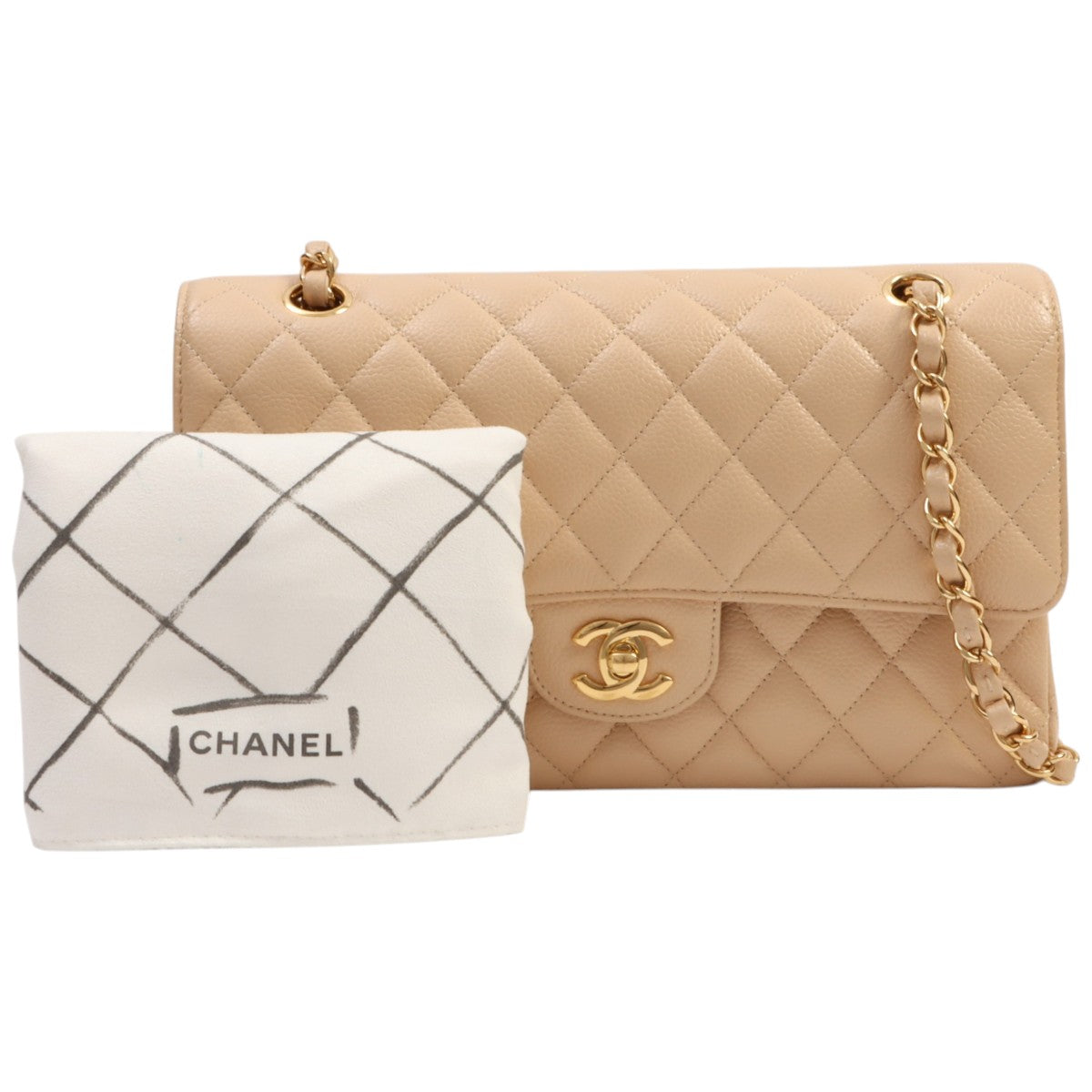 Circa 2017 Caviar Skin Classic Flap Chain Bag 25cm Beige