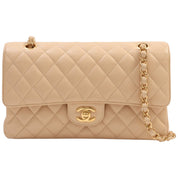 Circa 2017 Caviar Skin Classic Flap Chain Bag 25cm Beige