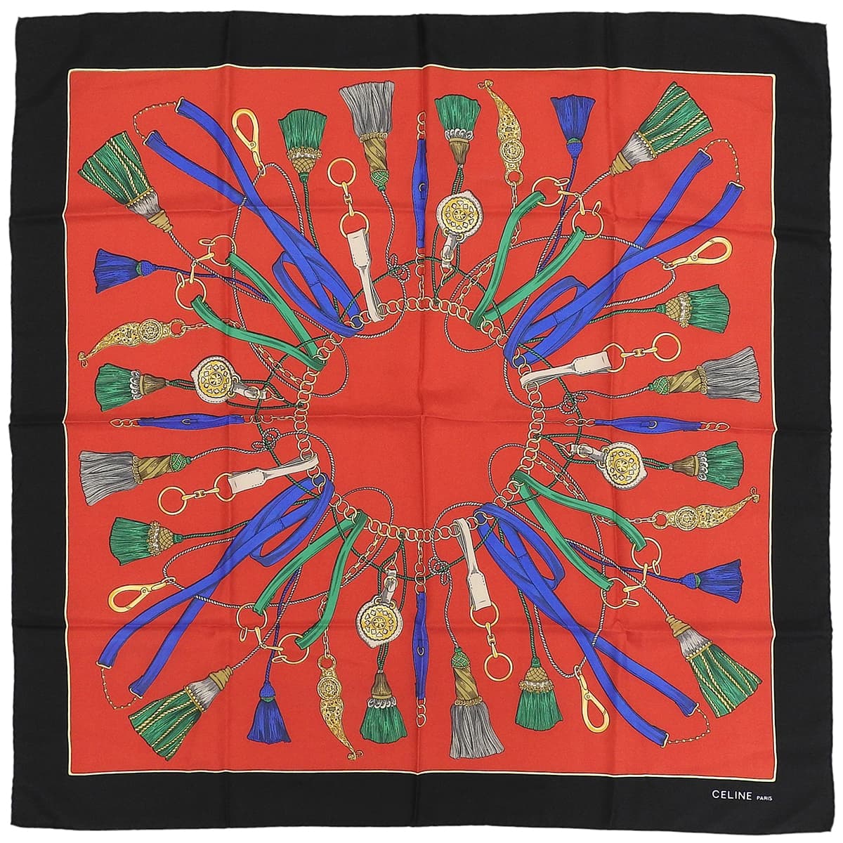 Silk Tassel Pattern Scarf Red/Black/Multi