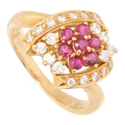 18K Ruby Diamond Flower Design Ring #52 Yellow Gold/Red