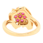 18K Ruby Diamond Flower Design Ring #52 Yellow Gold/Red