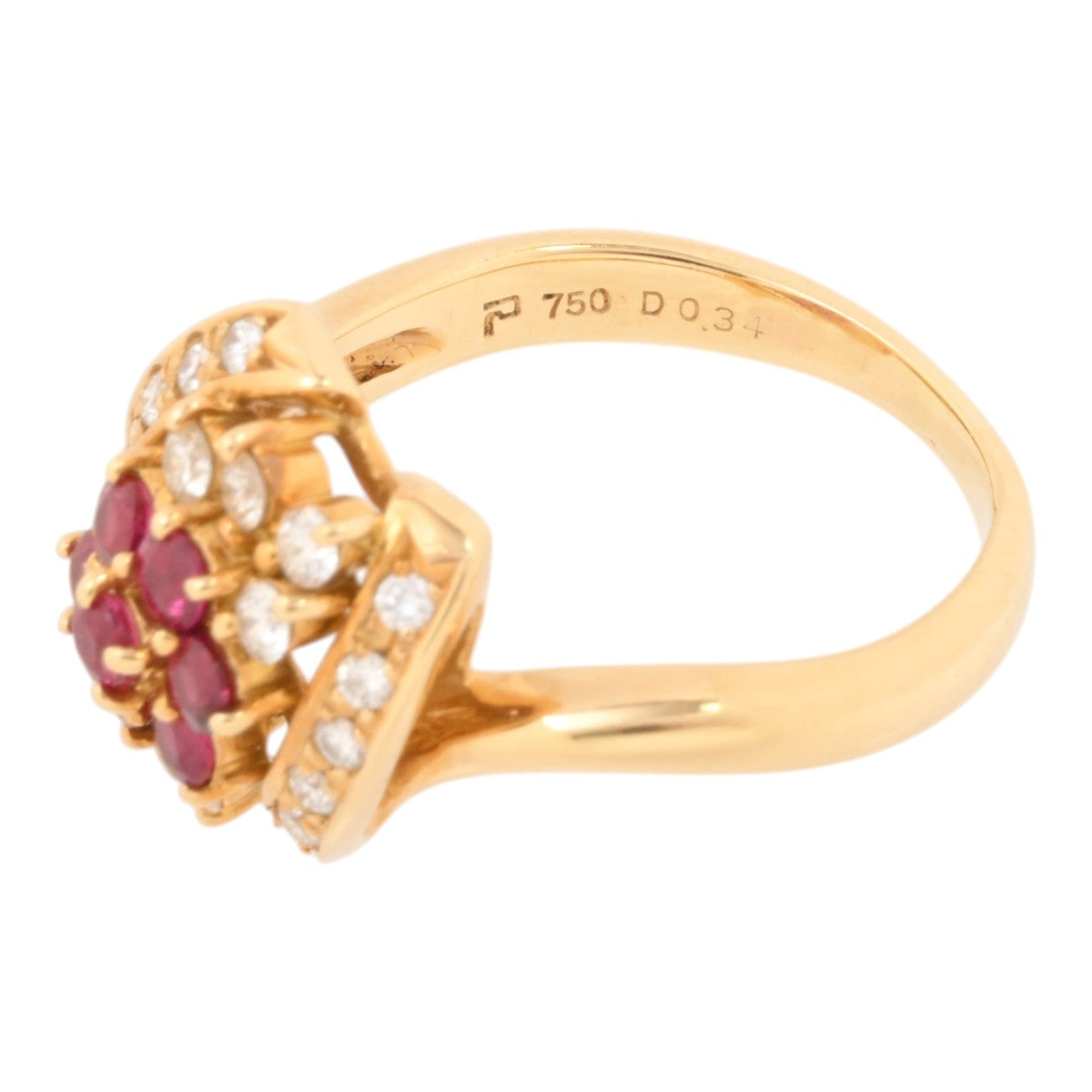 18K Ruby Diamond Flower Design Ring #52 Yellow Gold/Red