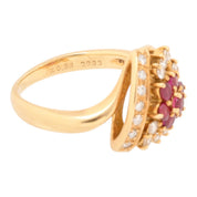 18K Ruby Diamond Flower Design Ring #52 Yellow Gold/Red