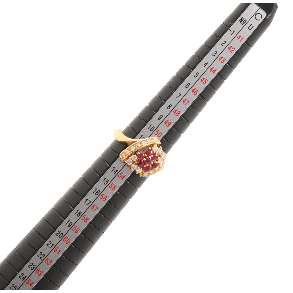 18K Ruby Diamond Flower Design Ring #52 Yellow Gold/Red