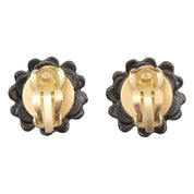 2002 Rhinestone Flower Motif CC Mark Earrings Black/Gold
