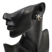 2002 Rhinestone Flower Motif CC Mark Earrings Black/Gold