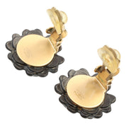 2002 Rhinestone Flower Motif CC Mark Earrings Black/Gold