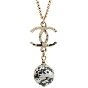 2013 CC Mark Plate Swing Pearl Necklace Gold/Black
