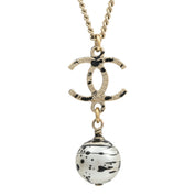 2013 CC Mark Plate Swing Pearl Necklace Gold/Black