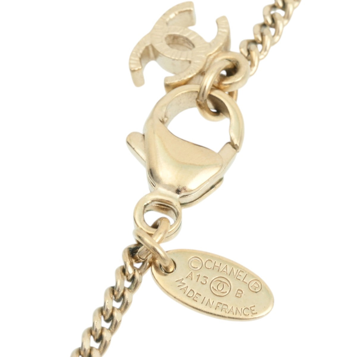 2013 CC Mark Plate Swing Pearl Necklace Gold/Black