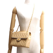 Circa 1990 Two-Tone CC Turn-Lock Chain Shoulder Bag Beige