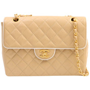 Circa 1990 Two-Tone CC Turn-Lock Chain Shoulder Bag Beige
