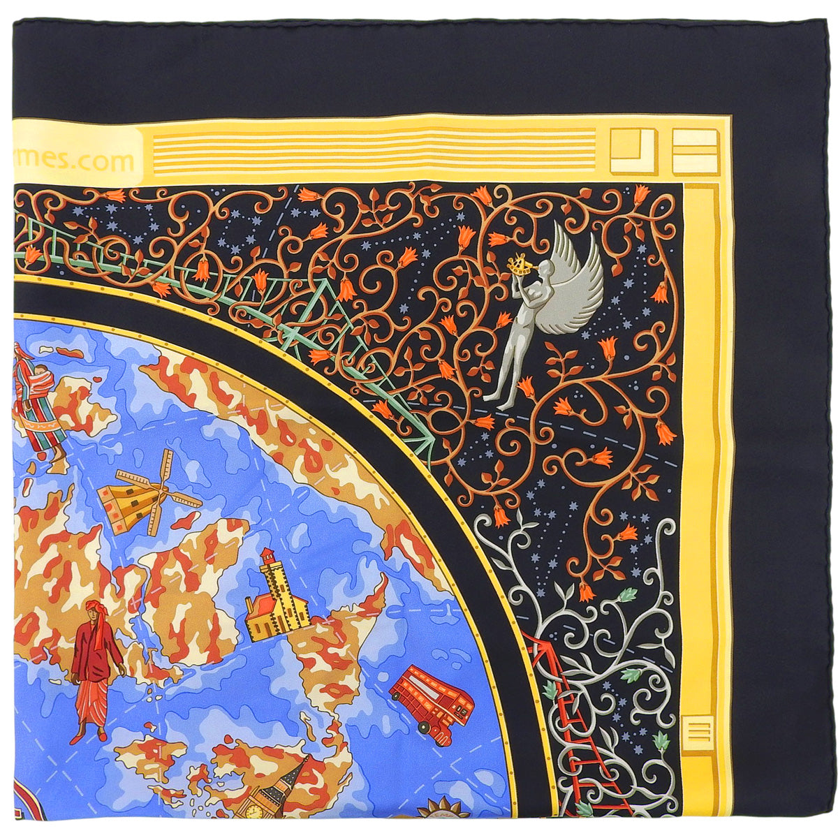 カレ90 www.hermes.comパターンスカーフ ブラック/マルチ