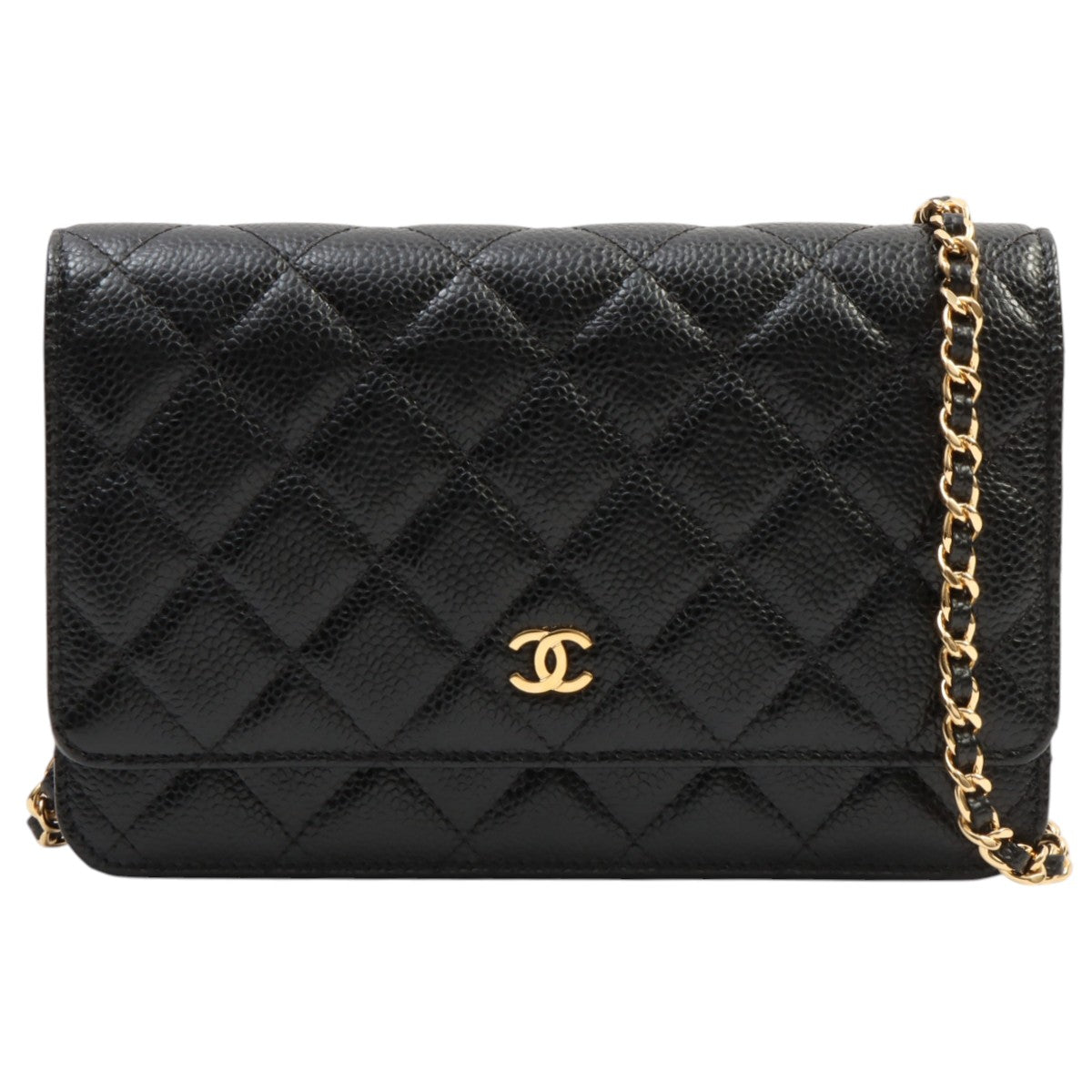 Circa 2019 CC Mark Plate Matelassé Stitch Chain Wallet Black