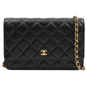 Circa 2019 CC Mark Plate Matelassé Stitch Chain Wallet Black
