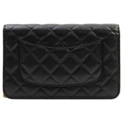 Circa 2019 CC Mark Plate Matelassé Stitch Chain Wallet Black
