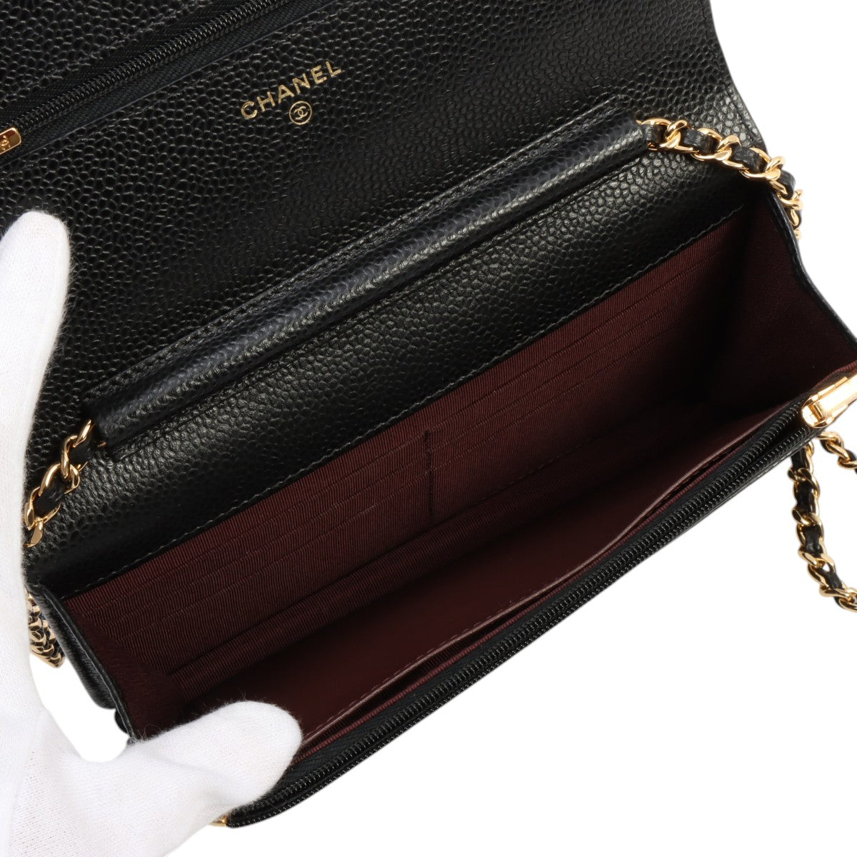 Circa 2019 CC Mark Plate Matelassé Stitch Chain Wallet Black