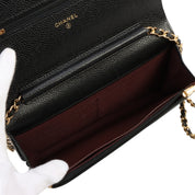 Circa 2019 CC Mark Plate Matelassé Stitch Chain Wallet Black