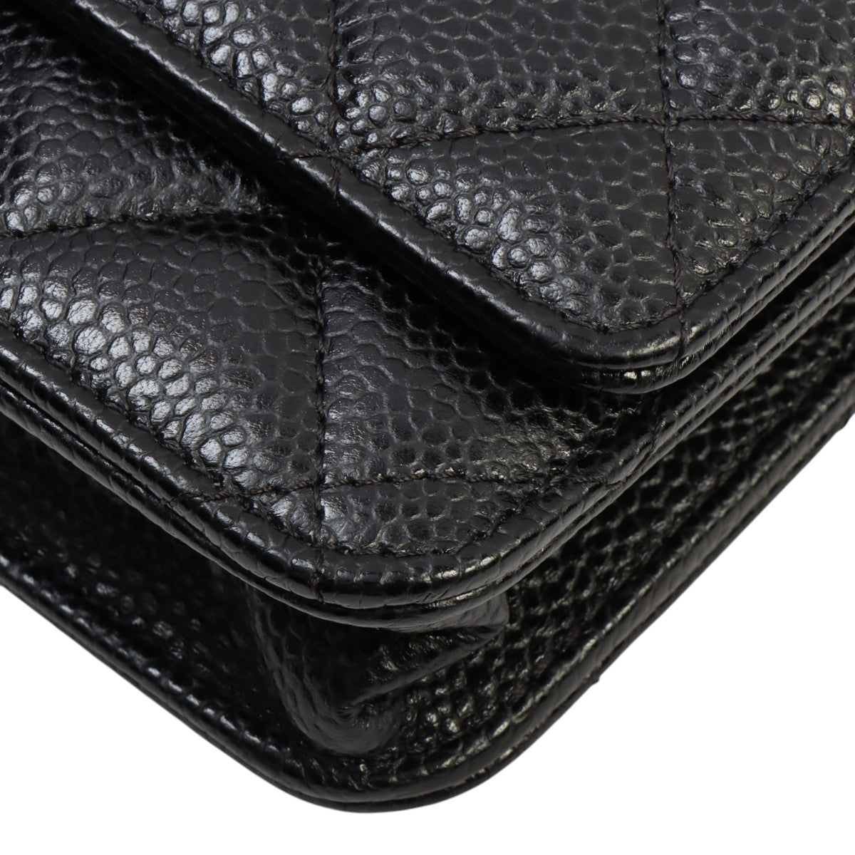Circa 2019 CC Mark Plate Matelassé Stitch Chain Wallet Black