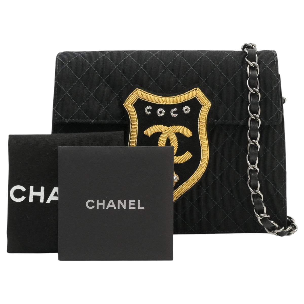 Circa 2004 CC Logo Emblem Patch Chain Shoulder Bag Black