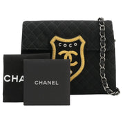 Circa 2004 CC Logo Emblem Patch Chain Shoulder Bag Black