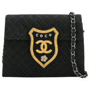 Circa 2004 CC Logo Emblem Patch Chain Shoulder Bag Black
