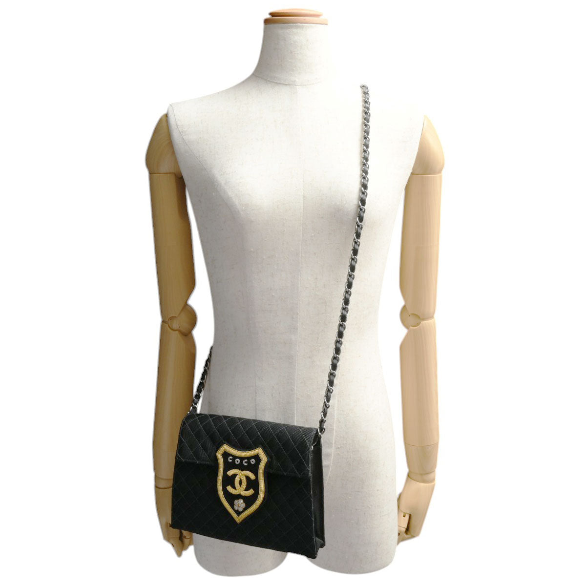 Circa 2004 CC Logo Emblem Patch Chain Shoulder Bag Black