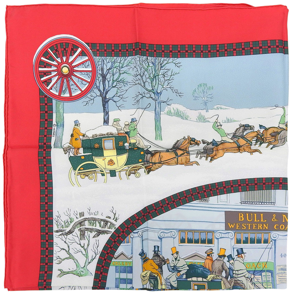 カレ90 L'Hiver en Posteパターンスカーフ レッド/マルチ