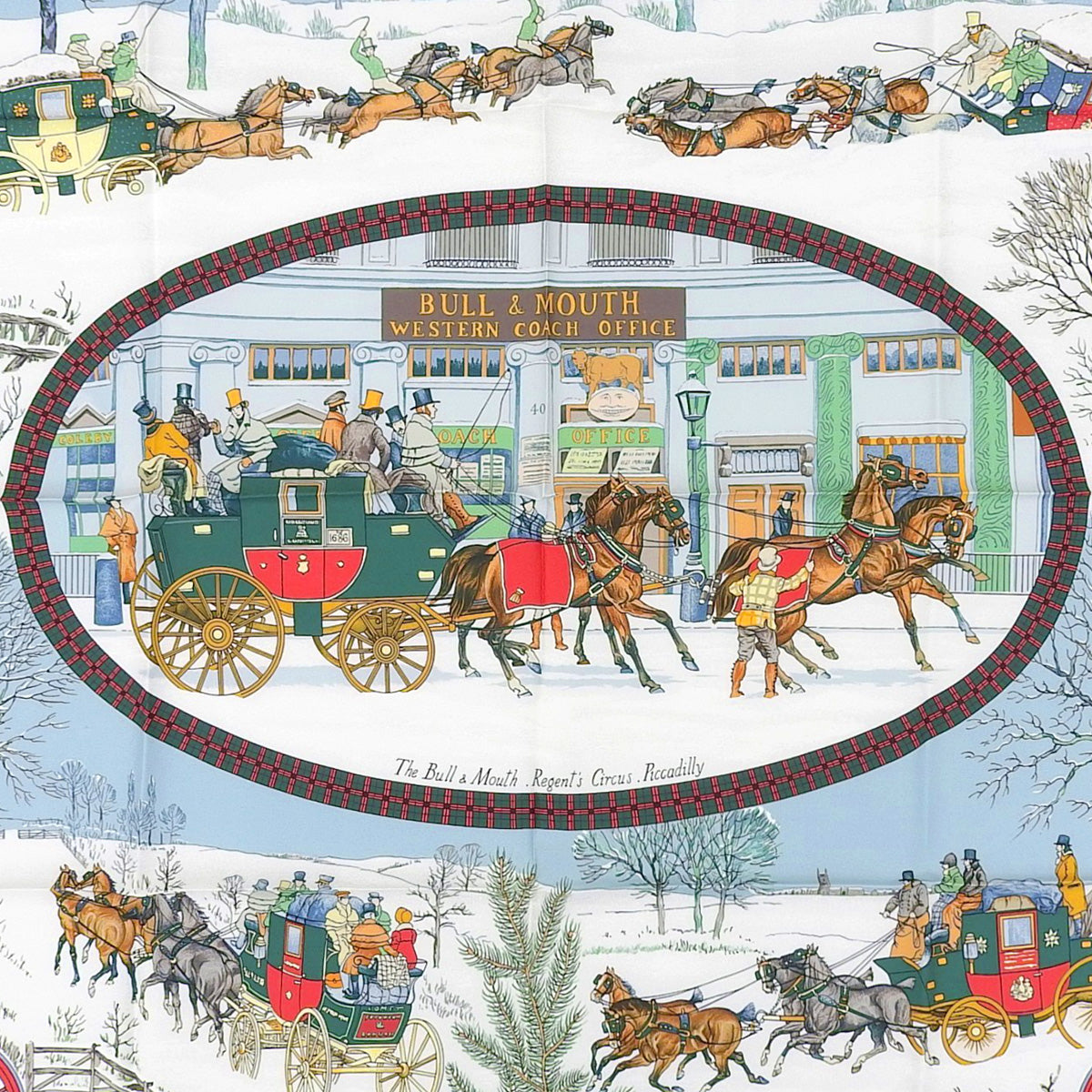 カレ90 L'Hiver en Posteパターンスカーフ レッド/マルチ