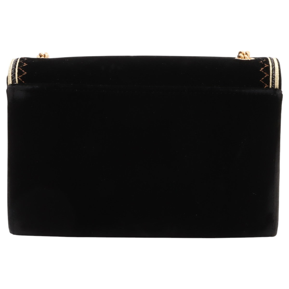Velour Logo Plate Stitch Design Chain Shoulder Bag Black/Gold