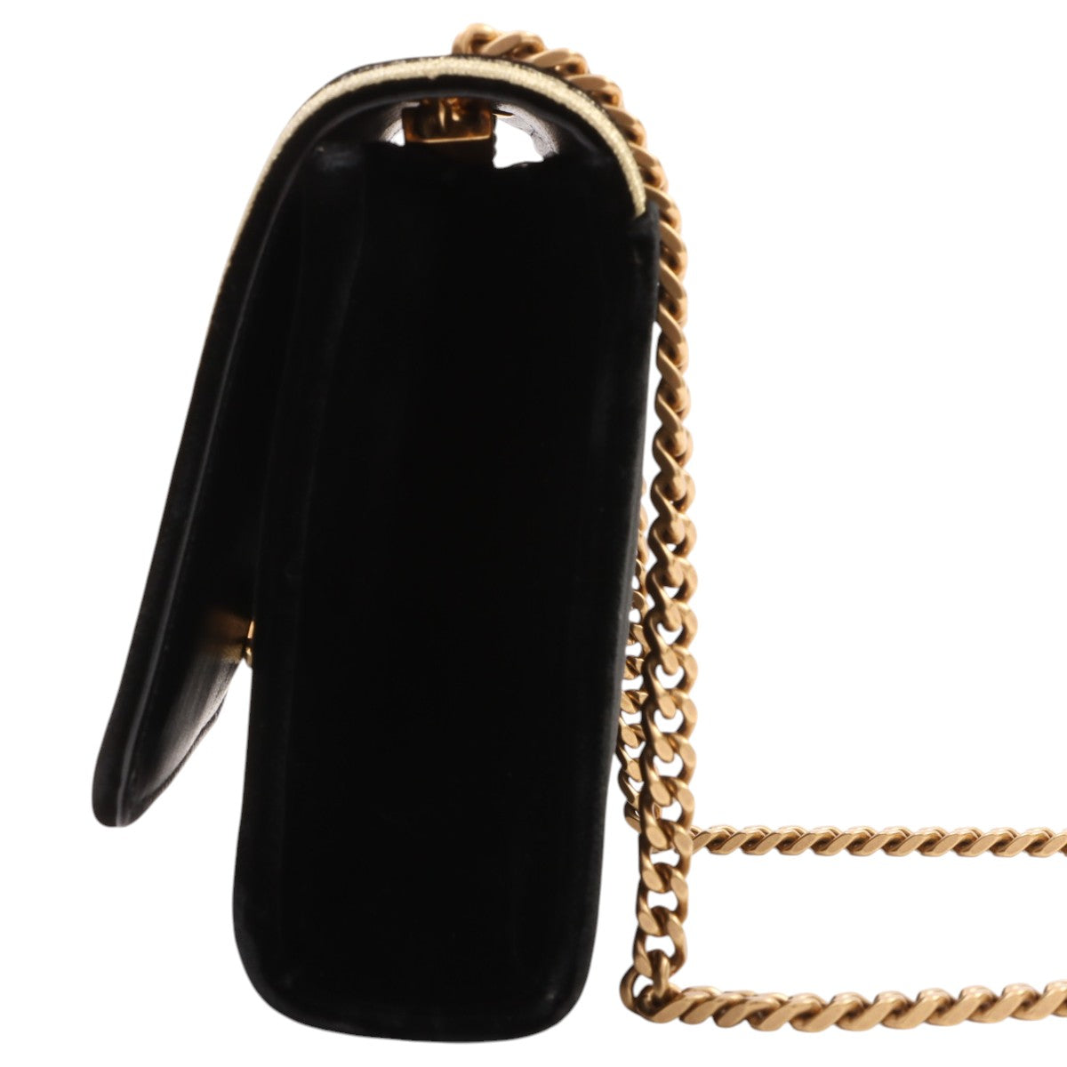 Velour Logo Plate Stitch Design Chain Shoulder Bag Black/Gold