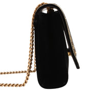Velour Logo Plate Stitch Design Chain Shoulder Bag Black/Gold