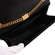 Velour Logo Plate Stitch Design Chain Shoulder Bag Black/Gold