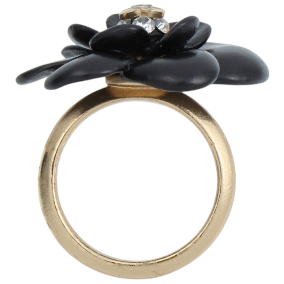2002 Camellia Rhinestone CC Mark Ring #53 Gold/Black